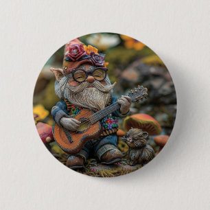 Chapa Redonda De 5 Cm Un bonito gnomo musical tocando la guitarra