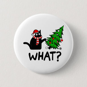 Chapa Redonda De 5 Cm Un dulce árbol de Navidad travieso gato negro qué