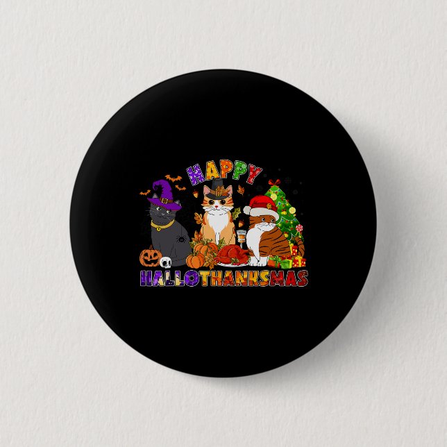 Chapa Redonda De 5 Cm Un felino felino feliz Hallothanksmas para un gato (Anverso)