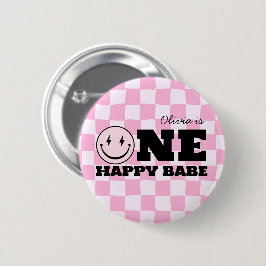 Chapa Redonda De 5 Cm Un feliz cumpleaños de Babe Pink Checkered