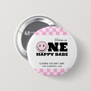 Chapa Redonda De 5 Cm Un feliz cumpleaños de Babe Pink Checkered