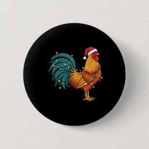 Chapa Redonda De 5 Cm Un gallo festivo gallo en un sombrero de Santa