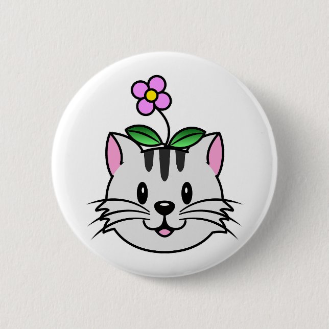 Chapa Redonda De 5 Cm Un gato Personalizado con flor en la cabeza (Anverso)
