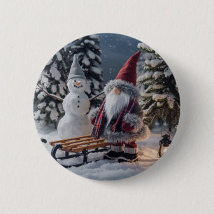 Chapa Redonda De 5 Cm Un gnomo lindo vestido de Santa con un trenzado