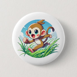 Chapa Redonda De 5 Cm Un mono adorable corriendo a través de un campo