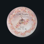 Chapa Redonda De 5 Cm Un pequeño calabaza está floreciendo Baby Shower r<br><div class="desc">Dulce chica "A Little Pumpkin Is Blooming" calabaza rosa,  pasto pampas y diseño Baby Shower purpurina falso rosa. Diseño compuesto por Holiday Hearts Designs (derechos reservados).</div>