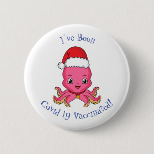 Chapa Redonda De 5 Cm Un pulpo alegre lindo usando Navidades gorra perso