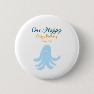 Chapa Redonda De 5 Cm Un pulpo azul feliz bajo el cumpleaños del mar