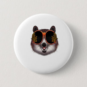Chapa Redonda De 5 Cm Un Tanuki Guay Con Gafas De Sol Ornadas
