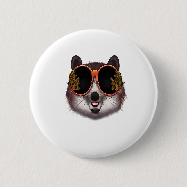 Chapa Redonda De 5 Cm Un Tanuki Guay Con Gafas De Sol Ornadas (Anverso)