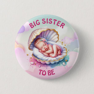 Chapa Redonda De 5 Cm Una chica bebé en Seashell Baby Shower Gran Herman