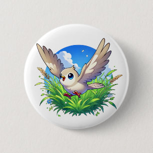 Chapa Redonda De 5 Cm Una paloma adorable se eleva sobre un campo