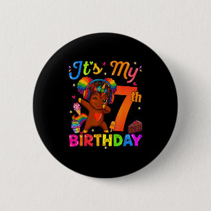 Chapa Redonda De 5 Cm Unicorn Afro 7º Cumpleaños Niña Pelo Natural Afro
