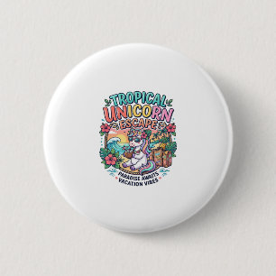 Chapa Redonda De 5 Cm Unicorn Escape Tropical Unicorn POD Listo Arte POD