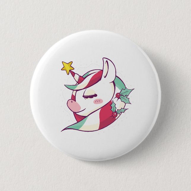 Chapa Redonda De 5 Cm Unicorn navidades (Anverso)