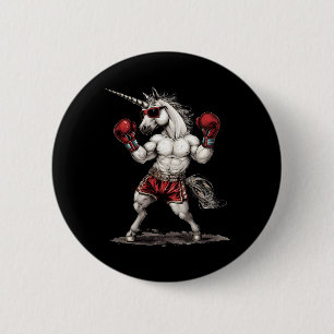 Chapa Redonda De 5 Cm Unicornio Boxeador Con Guantes De Boxeo Kickboxing