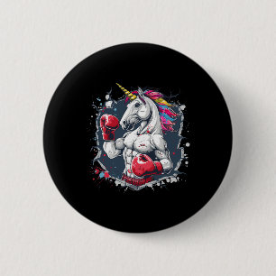Chapa Redonda De 5 Cm Unicornio Boxeador Con Guantes De Boxeo Kickboxing