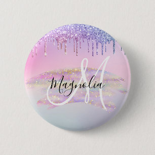 Chapa Redonda De 5 Cm Unicornio de arcoíris glam ombre brillo monograma 