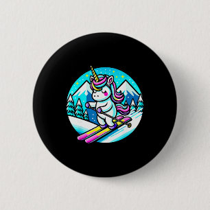 Chapa Redonda De 5 Cm Unicornio de esquí arcoíris Kawaii Esquí Dulce Pas