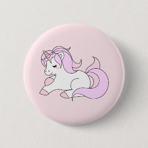Chapa Redonda De 5 Cm Unicornio del rosa en colores pastel