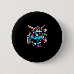Chapa Redonda De 5 Cm Unicornio Enfadado Genial Jugando Béisbol Pelota B