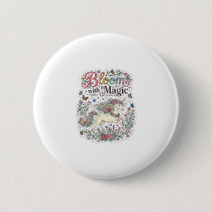 Chapa Redonda De 5 Cm Unicornio florece con tipografía vectorial premium