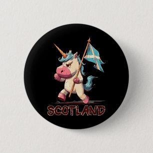 Chapa Redonda De 5 Cm Unicornio gruñón con bandera escocesa para Escocia