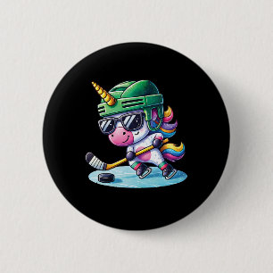 Chapa Redonda De 5 Cm Unicornio Lindo Jugando Hockey Sobre Hielo Niños A