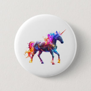 Chapa Redonda De 5 Cm Unicornio Lindo Resplandeciente Colorido