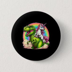 Chapa Redonda De 5 Cm Unicornio montando dinosaurio T-rex con fantasía a