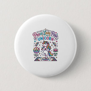Chapa Redonda De 5 Cm Unicornio Paz Amor Pose Unicornio Fondo Blanco S