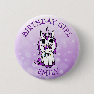 Chapa Redonda De 5 Cm Unicornio Personalizado Cumpleaños Niña Morado