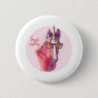 Chapa Redonda De 5 Cm Unicornio rosa de dibujo manual
