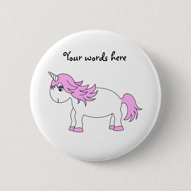 Chapa Redonda De 5 Cm Unicornio rosado (Anverso)