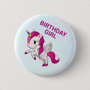 Chapa Redonda De 5 Cm Unicornio rosado con alas