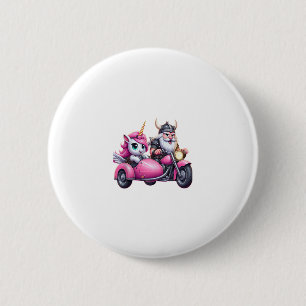 Chapa Redonda De 5 Cm Unicornio y vikingo montando una motocicleta hombr
