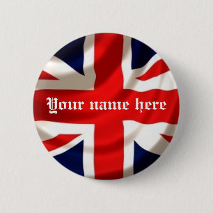Chapa Redonda De 5 Cm Union Jack (añada su propio nombre)