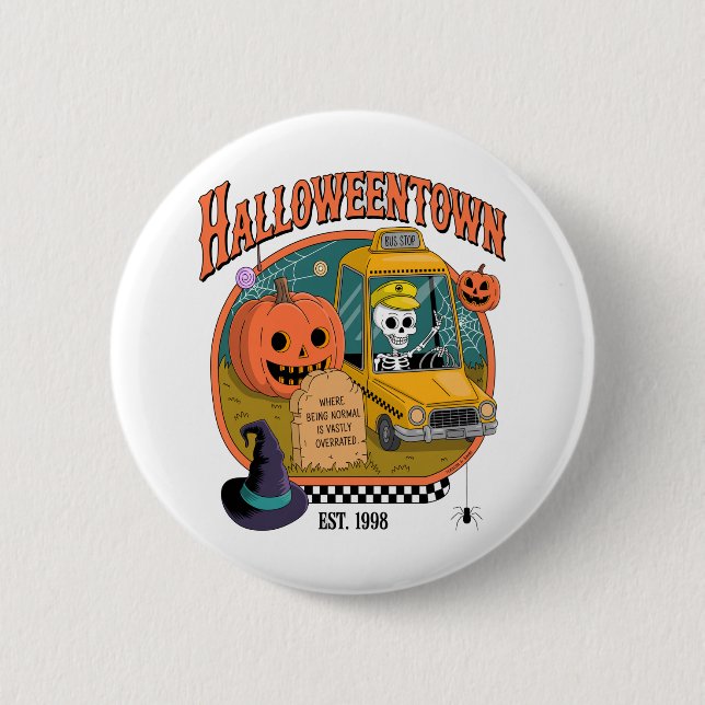 Chapa Redonda De 5 Cm Universidad Pumpkin Halloweentown (Anverso)