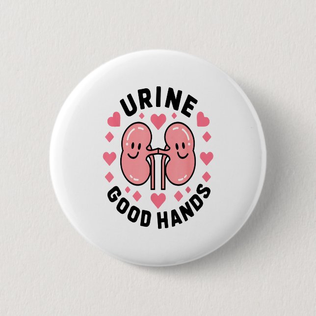 Chapa Redonda De 5 Cm Urine Good Hands Kidney Pun Cute Cartoon Humor  (Anverso)