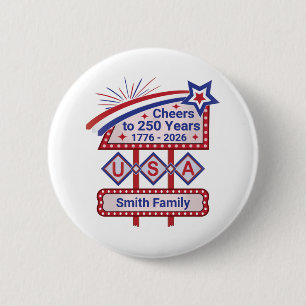 Chapa Redonda De 5 Cm USA 250 personalizado - Marquee Retro Patriótico