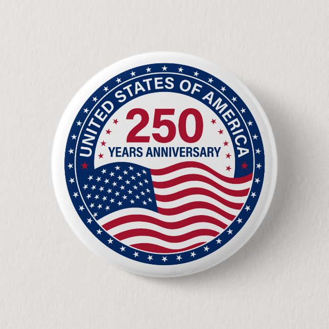 Chapa Redonda De 5 Cm USA 250 Years Anniversary Flag Button (Anverso)