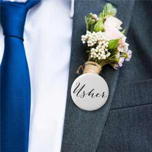Chapa Redonda De 5 Cm Usher caligraphy Script Moda Boda Bridal Party