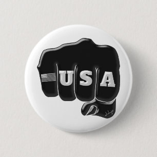 Chapa Redonda De 5 Cm UU. Fist Bump con la bandera estadounidense