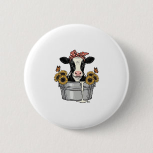 Chapa Redonda De 5 Cm Vaca Antigüa en Bañera Girasol Mariposa Vector Dis