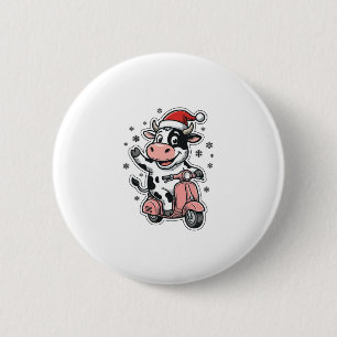 Chapa Redonda De 5 Cm Vaca de Navidad montando scooter rosa vintage vect