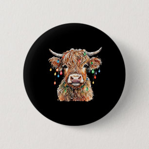 Chapa Redonda De 5 Cm Vaca escocesa esponjosa con luces de Navidad Navid