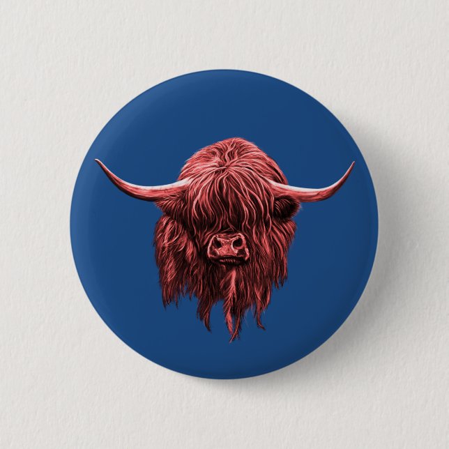 Chapa Redonda De 5 Cm Vaca Highland escocesa (Anverso)