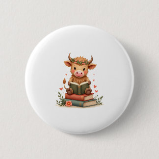 Chapa Redonda De 5 Cm Vaca Highland Vintage Leyendo Libros Floral Bonito
