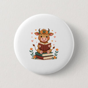 Chapa Redonda De 5 Cm Vaca Highland Vintage Leyendo Libros Floral Bonito