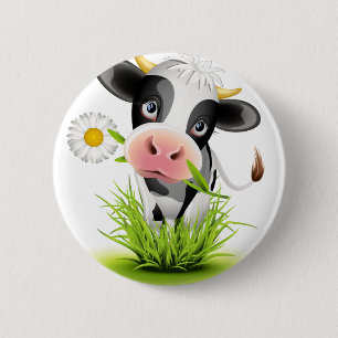 Chapa Redonda De 5 Cm Vaca Holstein en el pasto